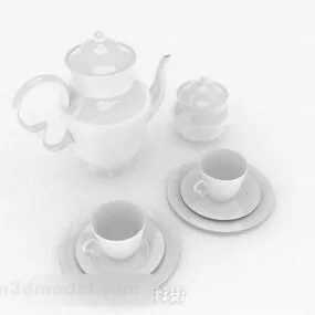 White Minimalistic Tea Set 3d model