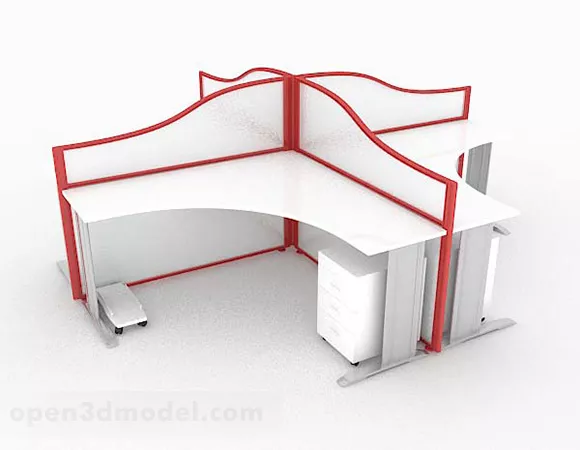 White Red Edge Four Person Desk 3d model White Red Edge Four Person Desk 3d model