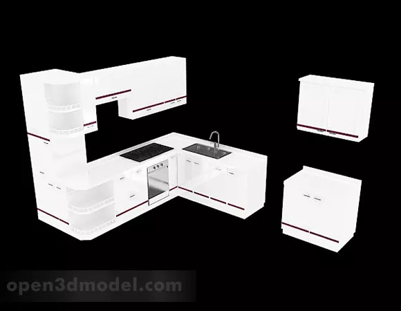 White Combination Kitchen Cabinet 3d model White Combination Kitchen Cabinet 3d model