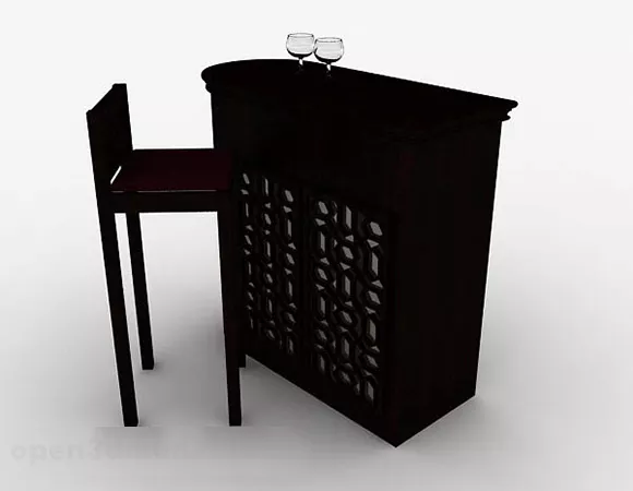 Pub Counter With Bar Chair 3d model