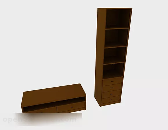 Wooden Brown Combination Hall Cabinet 3d model Wooden Brown Combination Hall Cabinet 3d model