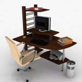 Wooden Brown Desk 3d model