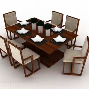 Wooden Brown Dining Table And Chair 3d model