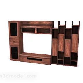 Wooden Brown Home Tv Cabinet 3d model