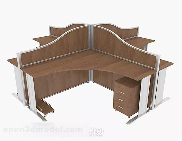 Wooden Brown Multi-person Desk 3d model Wooden Brown Multi-person Desk 3d model