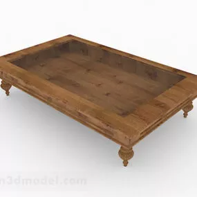 Wooden Brown Rectangular Coffee Table 3d model