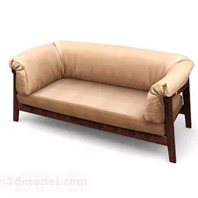 Wooden Brown Yellow Double Sofa 3d model