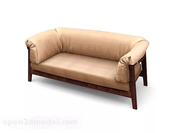 Wooden Brown Yellow Double Sofa 3d model Wooden Brown Yellow Double Sofa 3d model