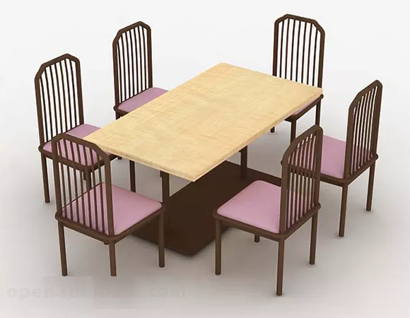 Wooden Dining Table And Chairs 3d model Wooden Dining Table And Chairs 3d model