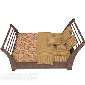 Wooden Furniture Brown Double Bed 3d model