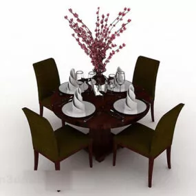Wooden Green Dining Table And Chair 3d model