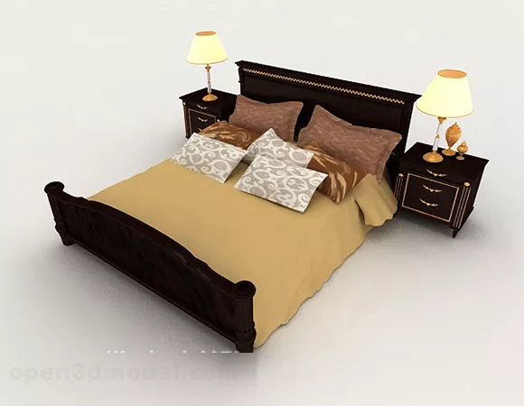Wooden Home Yellow Brown Double Bed 3d model Wooden Home Yellow Brown Double Bed 3d model