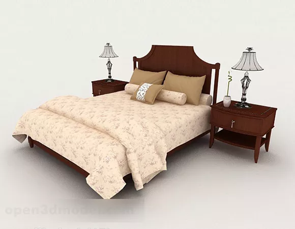 Wooden Home Yellow Double Bed 3d model Wooden Home Yellow Double Bed 3d model