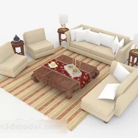 Wooden Light Brown Combination Sofa 3d model