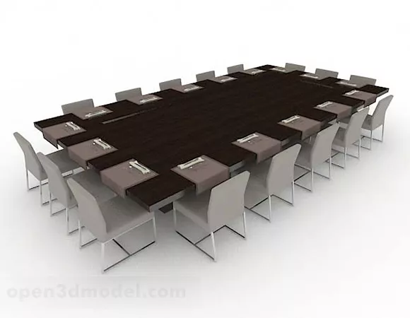 Wooden Long Conference Table 3d model Wooden Long Conference Table 3d model