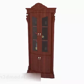 Wooden Red Brown Display Cabinet 3d model