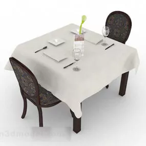 Wooden Retro Dining Table Chair 3d model
