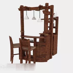 Wooden Simple Bar Table And Chair Set 3d model