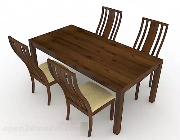 Wooden Simple Brown Dining Table And Chair 3d model Wooden Simple Brown Dining Table And Chair 3d model