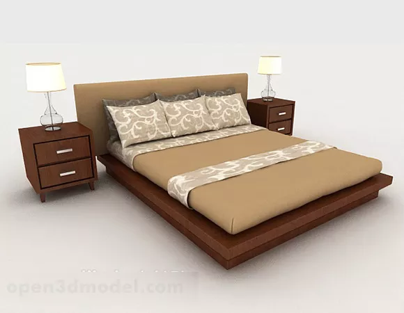 Wooden Simple Brown Home Double Bed 3d model Wooden Simple Brown Home Double Bed 3d model