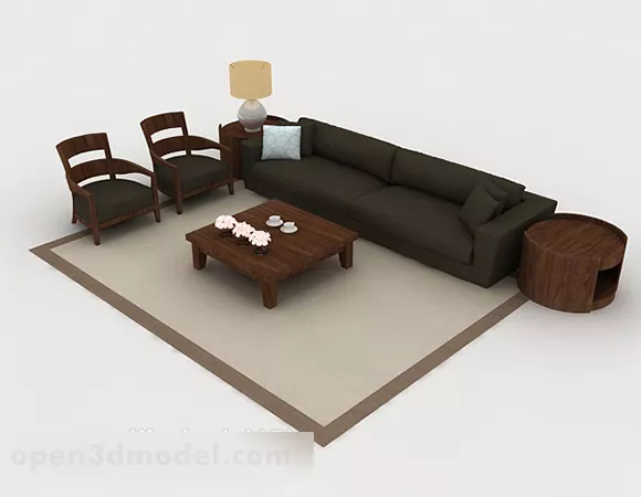 Wooden Simple Dark Gray Sofa 3d model Wooden Simple Dark Gray Sofa 3d model