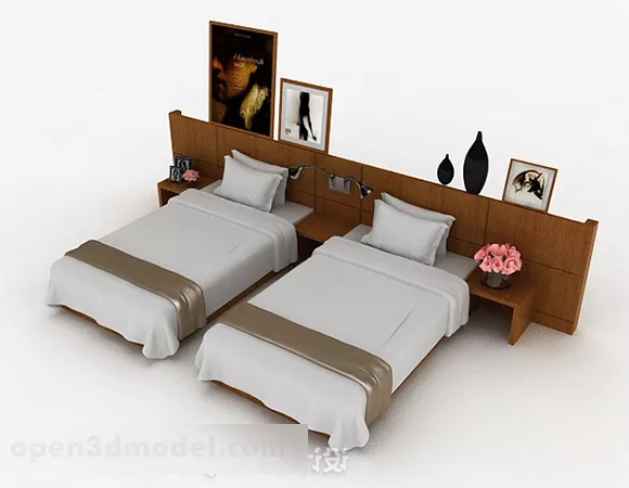 Wooden Simple Single Bed Combination 3d model Wooden Simple Single Bed Combination 3d model