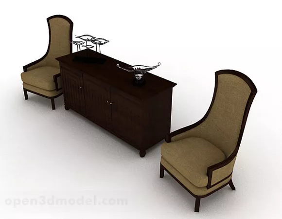 Wooden Table And Chair Combination V1 3d model Wooden Table And Chair Combination V1 3d model