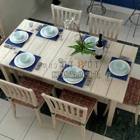 Wooden Table Chair Furniture Combination 3d model