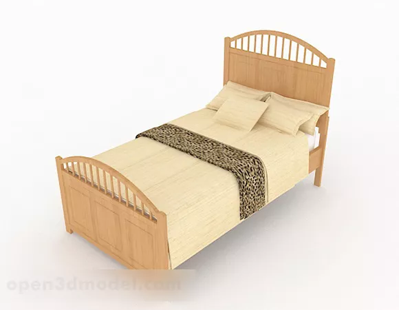 Wooden Yellow Single Bed 3d model Wooden Yellow Single Bed 3d model