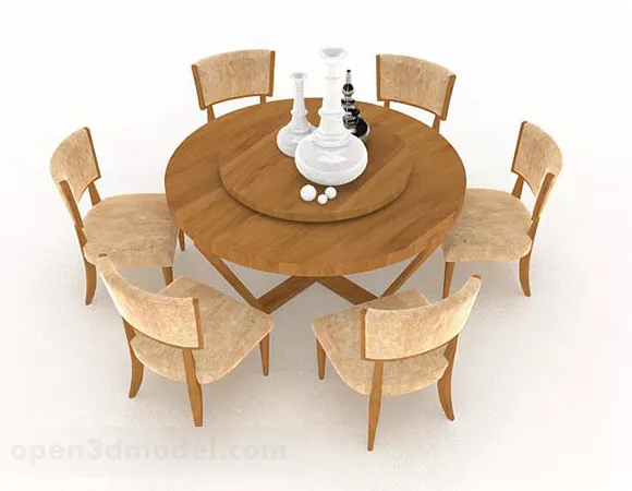Brown Round Dining Table And Chair 3d model Brown Round Dining Table And Chair 3d model