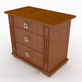 Yellow Brown Wooden Bedside Table 3d model