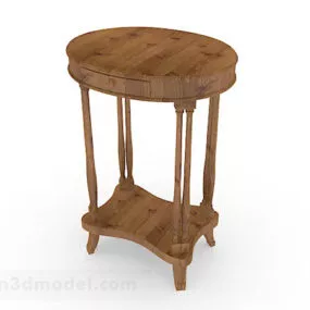 Yellow Brown Wooden Round Dining Table 3d model