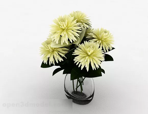 Yellow Flower Chrysanthemum Glass Vase 3d model Yellow Flower Chrysanthemum Glass Vase 3d model