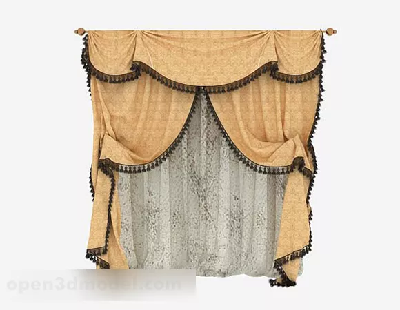 Yellow Double Curtain 3d model Yellow Double Curtain 3d model
