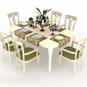 Yellow Home Dining Table And Chair 3d model