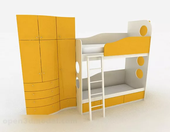 Yellow Minimalist Bunk Bed 3d model Yellow Minimalist Bunk Bed 3d model