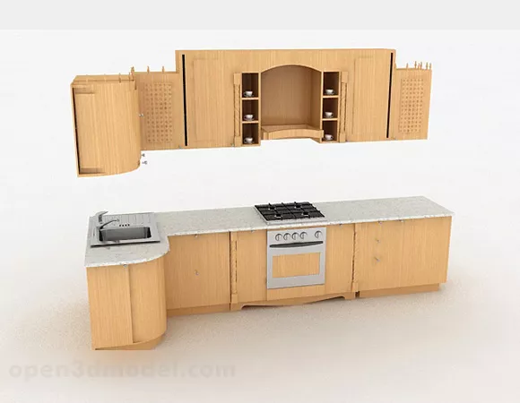 Yellow Wooden Kitchen Cabinet Set 3d model Yellow Wooden Kitchen Cabinet Set 3d model