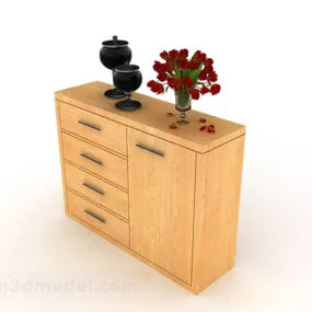 Yellow Wooden Decorative Hall Cabinet 3d model