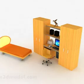 Yellow Wooden Desk Cabinet Design 3d model