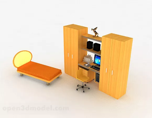 Yellow Wooden Desk Cabinet Design 3d model Yellow Wooden Desk Cabinet Design 3d model