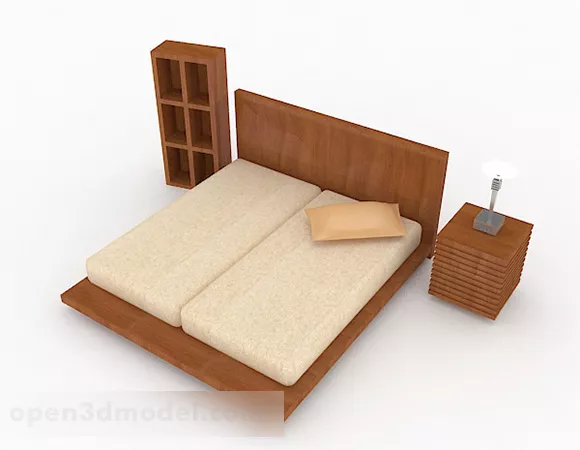 Yellow Wooden Simple Double Bed 3d model Yellow Wooden Simple Double Bed 3d model