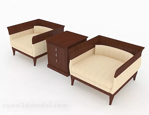 Yellow Wooden Single Sofa Combination 3d model Yellow Wooden Single Sofa Combination 3d model