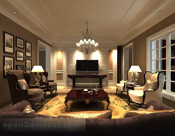 Indoor Living Room Chandeliers Interior 3d model Indoor Living Room Chandeliers Interior 3d model