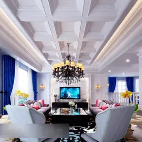 Living Room Curtains Interior 3d model