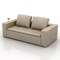 Beige Leather Sofa 2 Seats 3d model