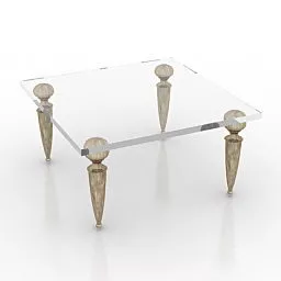 Square Glass Table Old Legs 3d model
