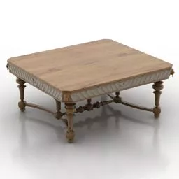 Vintage Square Wood Table 3d model