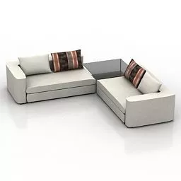 White Fabric Sectional Sofa 3d model White Fabric Sectional Sofa 3d model