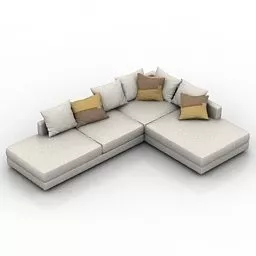 Living Room Beige Sectional Sofa 3d model
