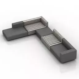 Sofa Corner Design Grey Fabric 3d model